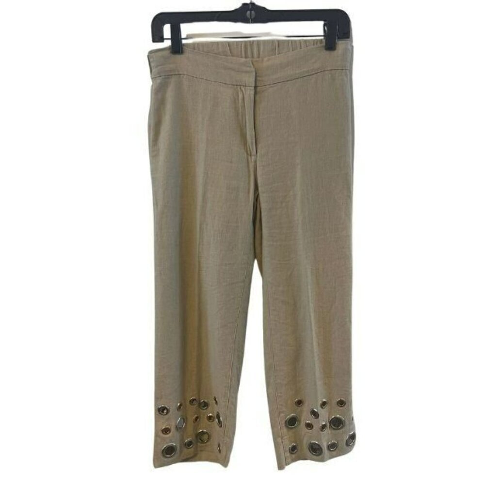 Soft Surroundings Farrah Tan Linen Grommet Cropped Pants PXS